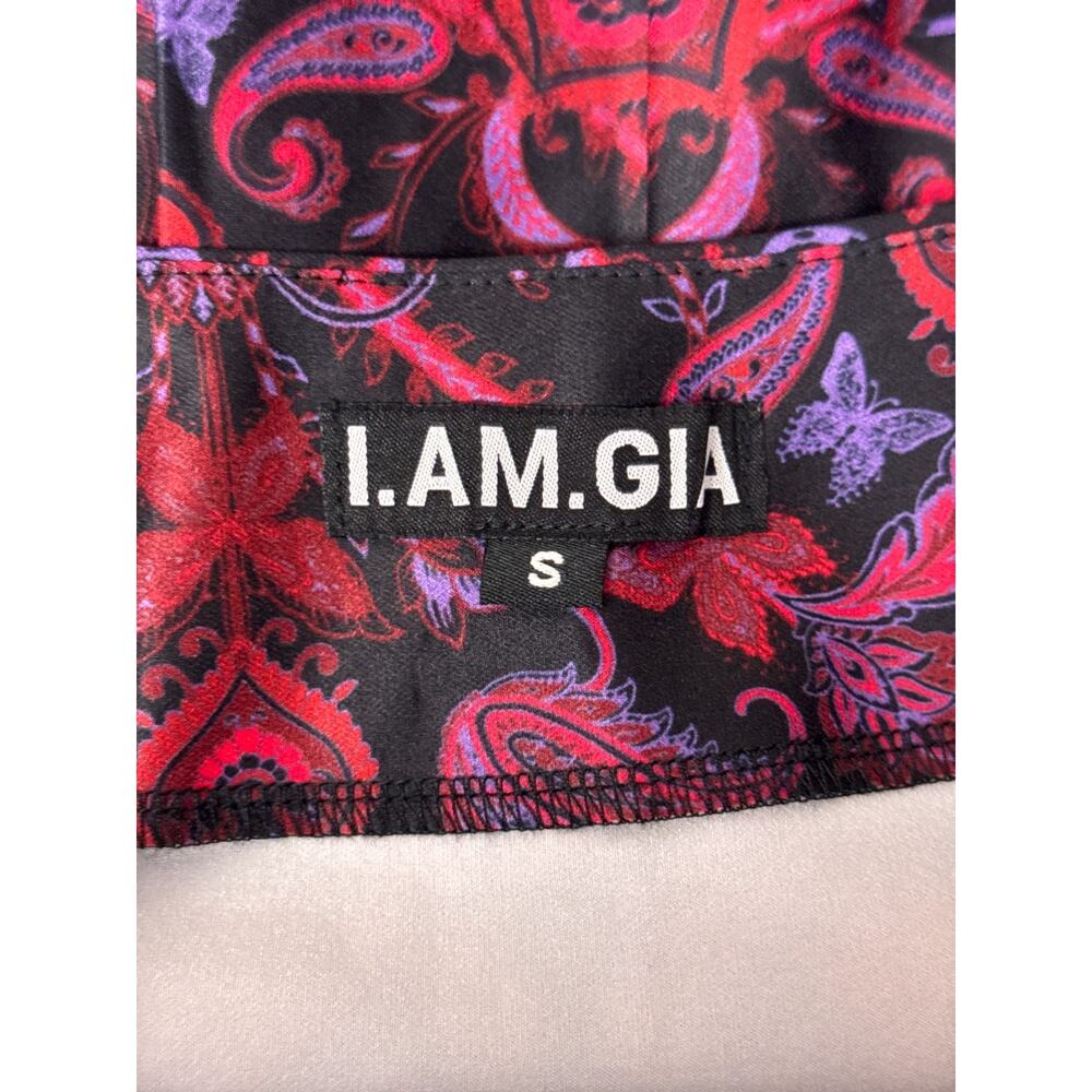 I.AM.GIA Pleated Mini Skirt Small Womens Fun Paisley Print Scuba Stretch - Picture 6 of 7